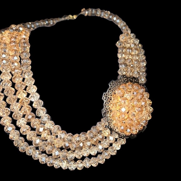 Fashion Hand crafted Multi Layered Crystal glass Beaded  Necklace - Picture 1 of 17